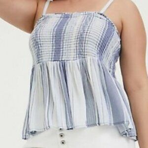NWTS Torrid Blue Striped Gauze Smocked Cami Tank Top Size Large